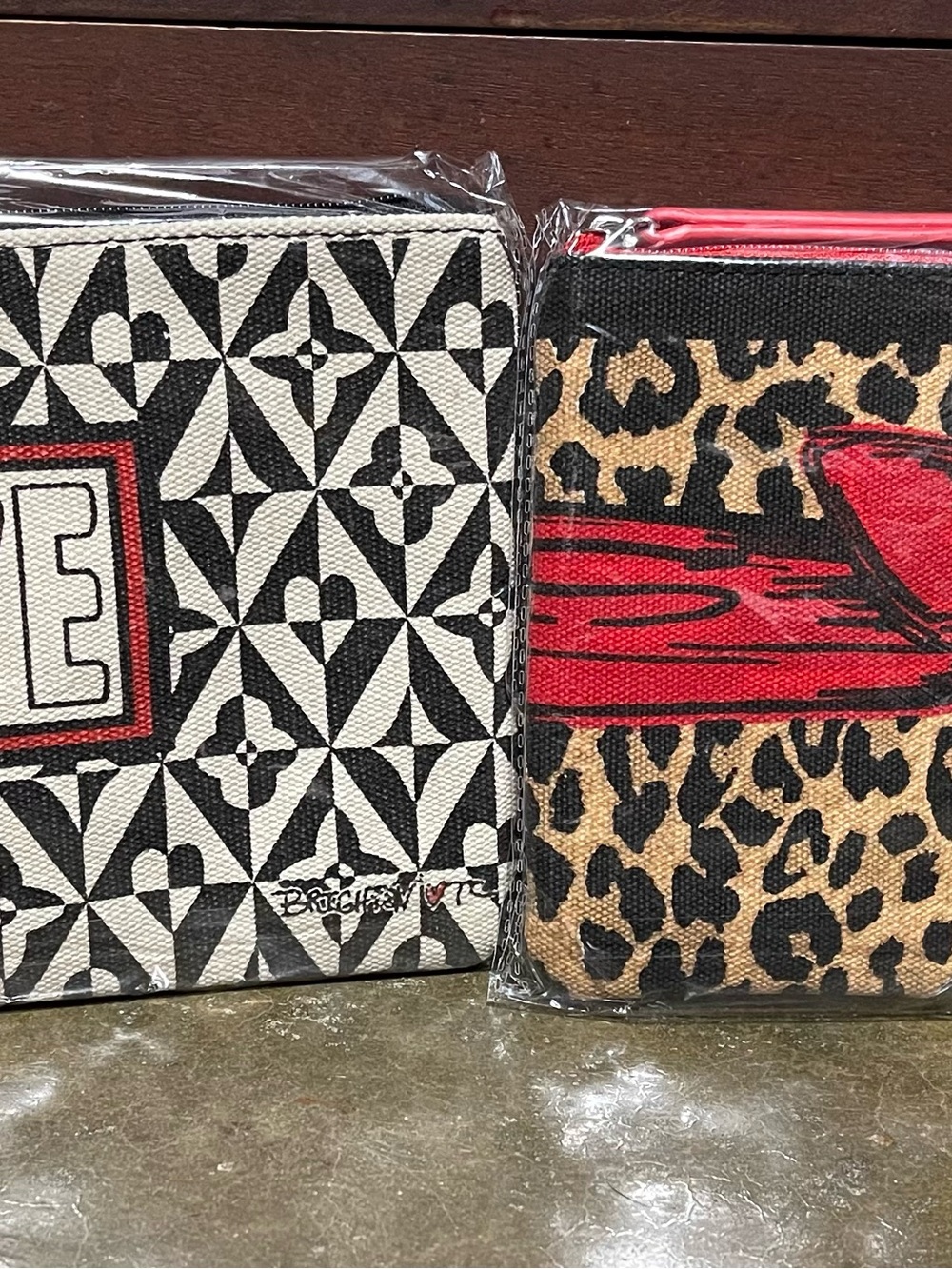 Brighton Black & White Geometric and Red Leopard Print Cosmetic Bags